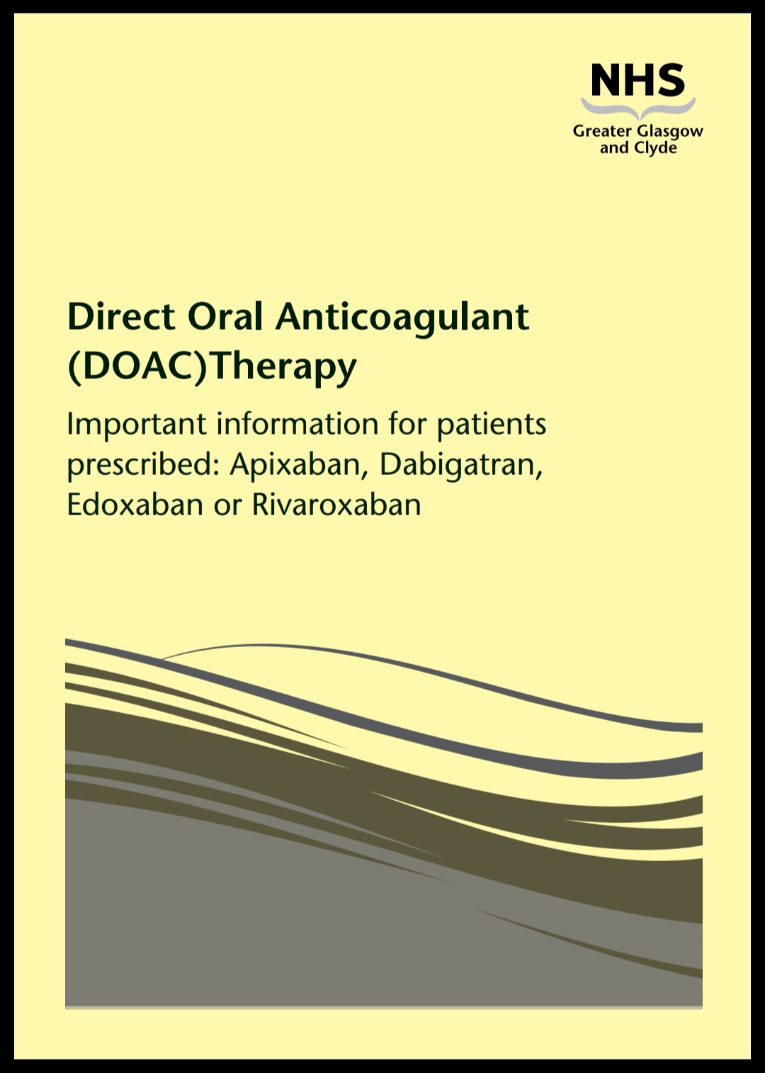 Image of front cover of the new NHSGGC DOAC booklet